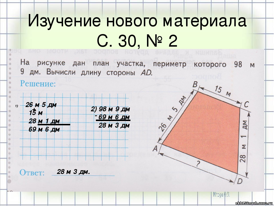 Периметр четырехугольника класс. На рисунке дан план участка. На рисунке дан план участка периметр которого. Изучение темы периметр. Задание по математике 2 класс по теме периметр многоугольника.